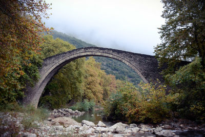 Arch bridge over river in forest