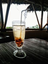 Close-up of beer in glass on table