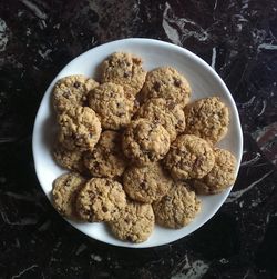 High angle view of cookies in plate at home
