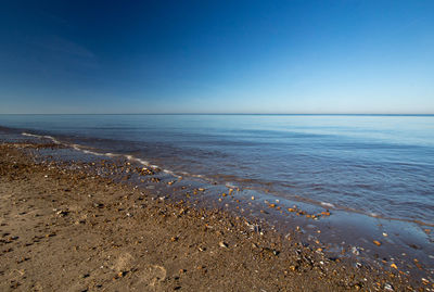 Scenic view of sea against clear blue sky