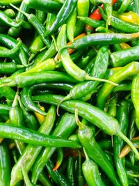 Full frame shot of green chili peppers