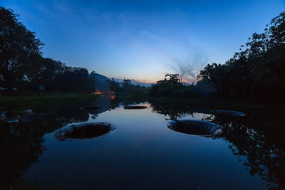 Scenic view of lake against sky at sunset