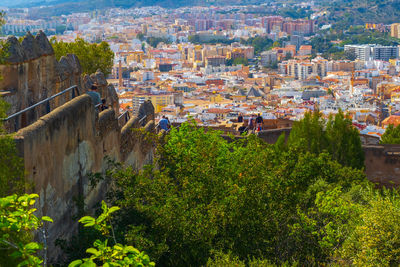 High angle view of buildings in city