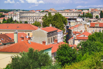 High angle view of townscape against sky