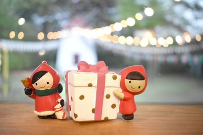 Close-up of toys on table