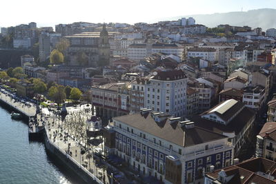 High angle view of buildings in city