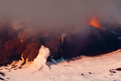 Panoramic view of volcanic mountain against sky