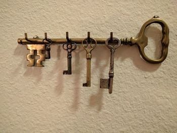 Close-up of keys hanging
