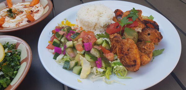 High angle view of meal served in plate