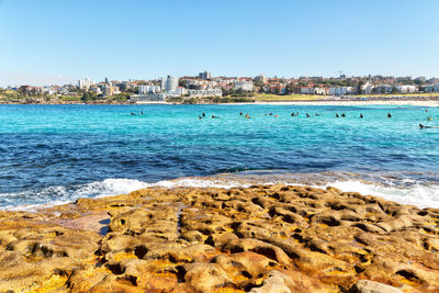 Scenic view of sea against clear sky