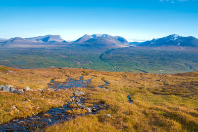 Scenic view of landscape and mountains against sky