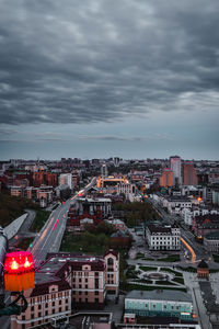 High angle view of buildings against sky