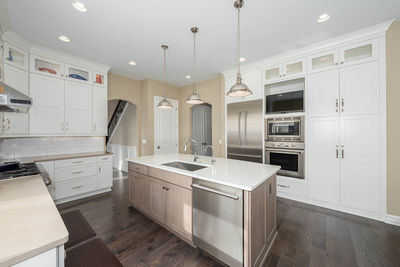 Kitchen renovation project has been remodeled with new cabinets and countertops