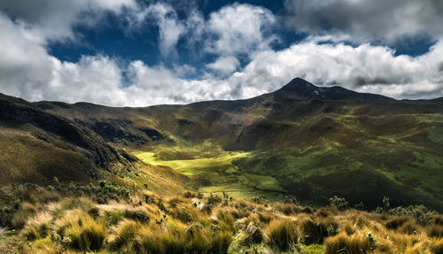 Scenic view of landscape against cloudy sky