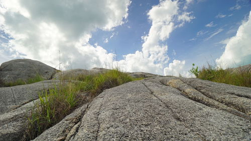 Panoramic view of arid landscape against sky