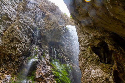 Low angle view of waterfall