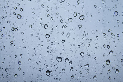 Full frame shot of wet glass window during rainy season