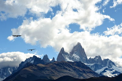 Scenic view of snowcapped mountains against sky fitz roy
