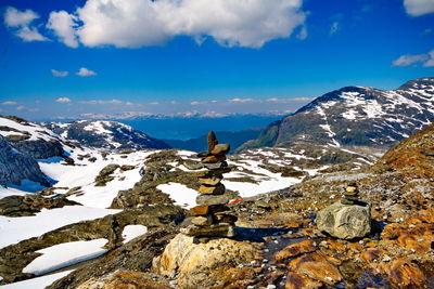 Scenic view of snowcapped mountains against sky