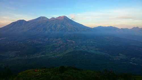 Scenic view of mountain range against sky