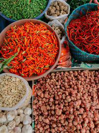 High angle view of food for sale at market