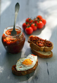 Close-up of breakfast on table