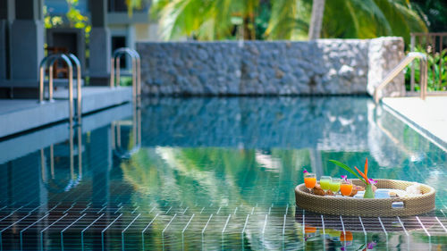 Close-up of food on swimming pool