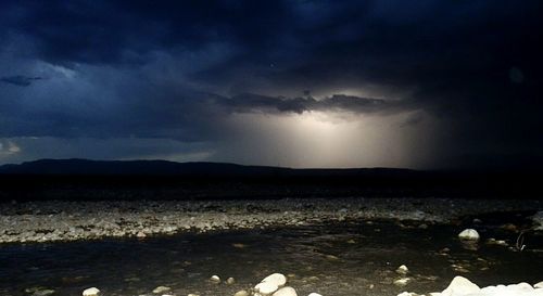 Scenic view of sea against cloudy sky