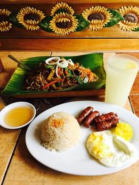 High angle view of breakfast served on table