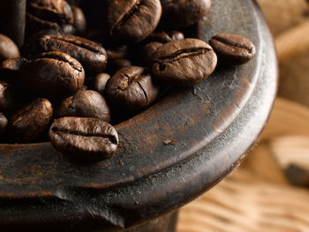 Close-up of coffee beans on table