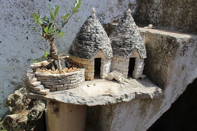 High angle view of old building against wall