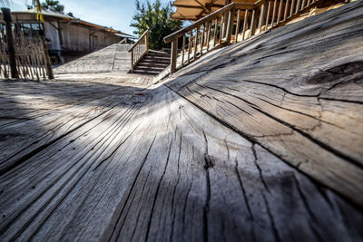 Surface level of wooden footbridge on footpath