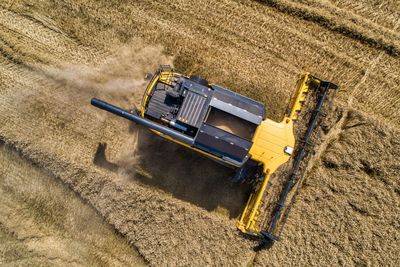 High angle view of machinery on field