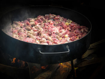 Close-up of meat on barbecue grill