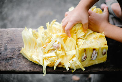 Close-up of person preparing food