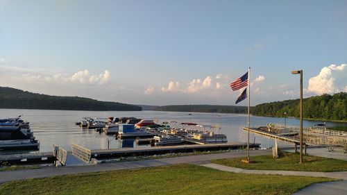 Scenic view of lake against sky during sunset