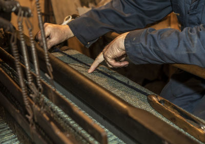 High angle view of man working in factory