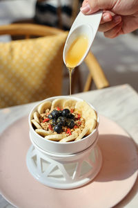 High angle view of breakfast on table