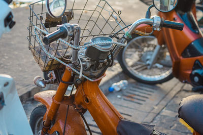 High angle view of motorcycle parked on road