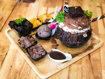 High angle view of food on table