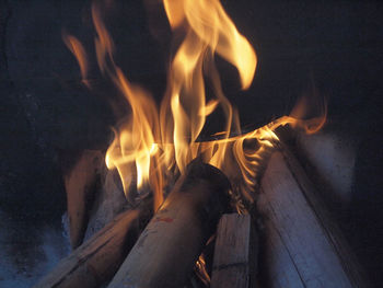 Close-up of fire burning at night