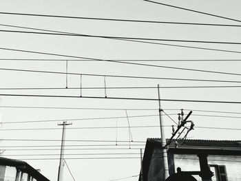 Low angle view of electricity pylon