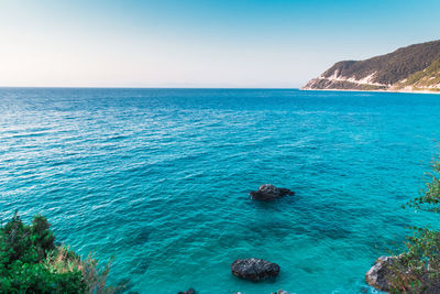 Scenic view of sea against clear sky