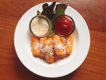 High angle view of food in plate