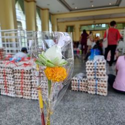 Flower pots for sale at market stall