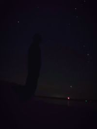 Silhouette man standing on illuminated street at night