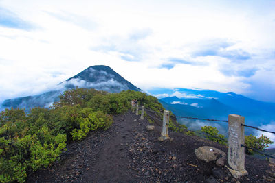 View of mount pangrango peak taken from mount gede hiking trail