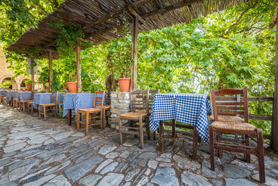Empty chairs and tables in park