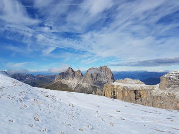 Scenic view of landscape against sky during winter