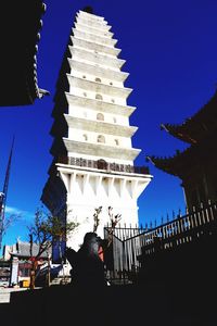 Low angle view of people against clear sky